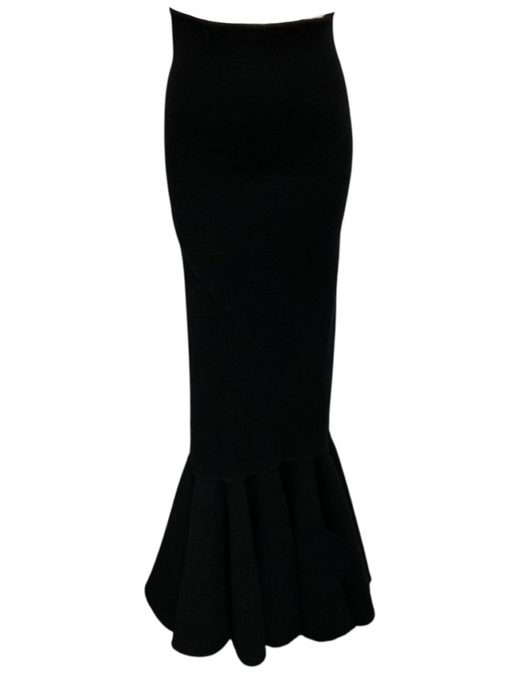 RICK OWENS BLACK LUXOR COLLECTION HIGH WAISTED CASHMERE LONG MAXI SKIRT WITH FLA